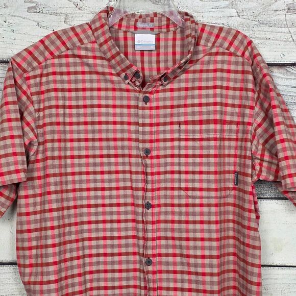 Columbia Plaid Button Down Shirt Red Tan XL - Picture 2 of 7